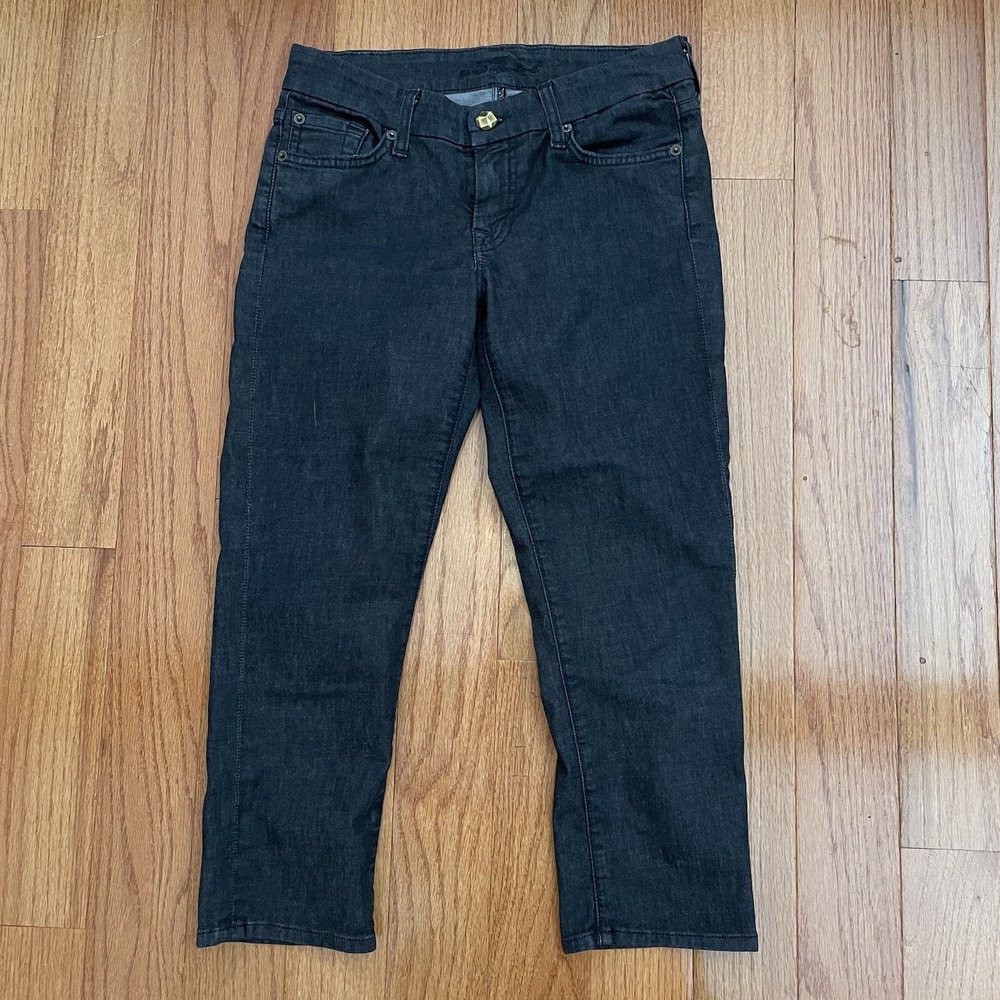 7 For All Mankind Crop Jeans Women Sz 26 Slim‎ Straight Dark Blue Stretch